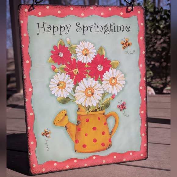 Handmade Swarovski Crystal Accented Tin Decor Decorative Sign Springtime Flowers - Picture 1 of 11